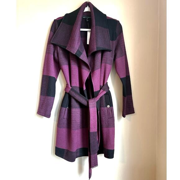 NWT XS / S White House Black Market Plum Black Sweater Coat w Belt - $180 Retail - Picture 2 of 10